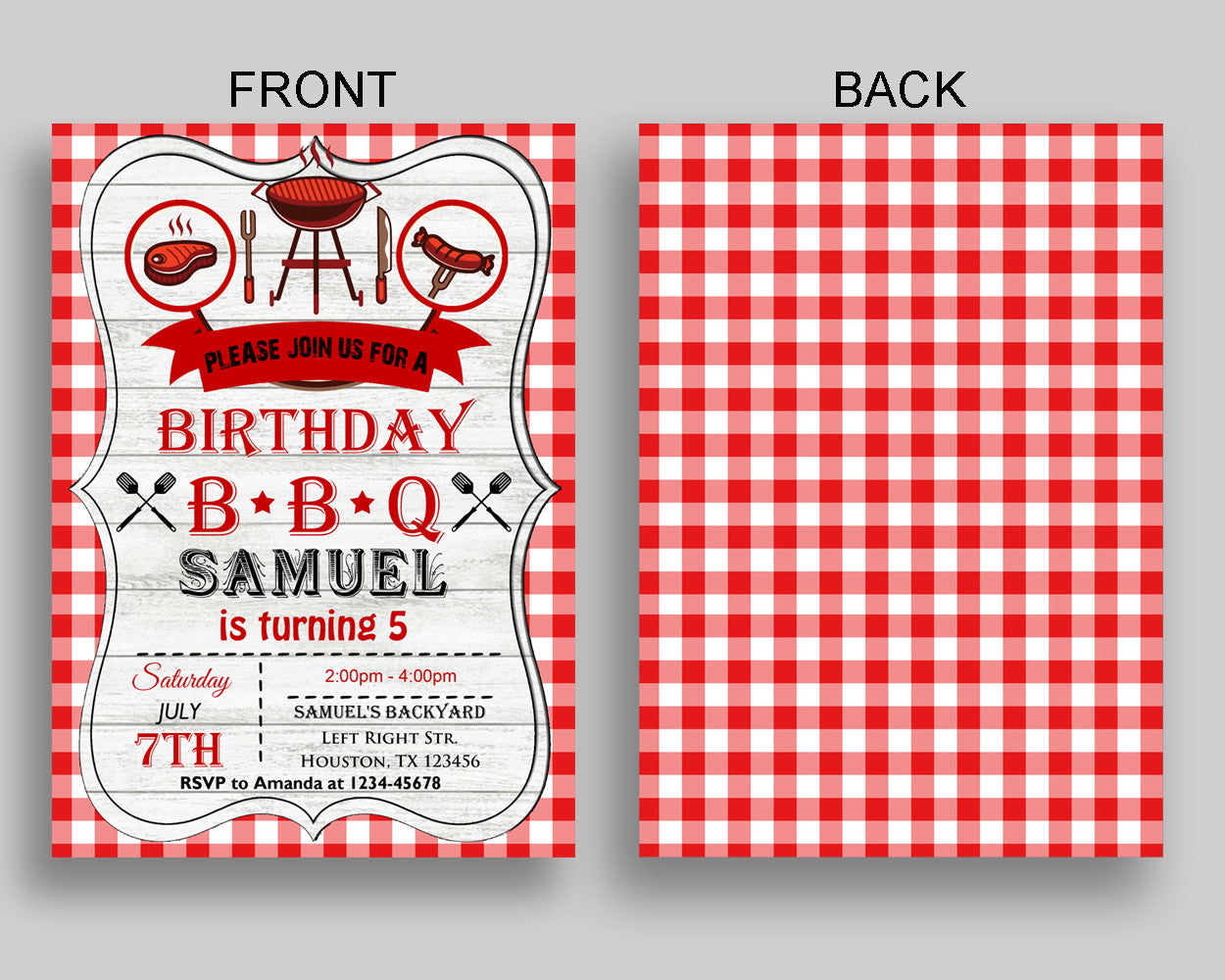 Barbecue Birthday Invitation Barbecue Birthday Party Invitation Barbecue Birthday Party Barbecue Invitation Boy Girl gingham H3YXW - Digital Product