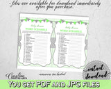 WORD SCRAMBLE baby shower game with chevron green theme printable, digital files, jpg pdf, instant download - cgr01