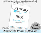 Welcome Sign Baby Shower Welcome Sign Aztec Baby Shower Welcome Sign Blue White Baby Shower Aztec Welcome Sign - QAQ18 - Digital Product