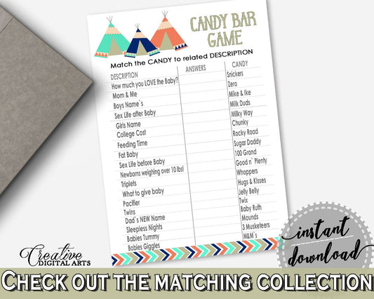 Candy Bar Game Baby Shower Candy Bar Game Tribal Teepee Baby Shower Candy Bar Game Baby Shower Tribal Teepee Candy Bar Game Green KS6AW - Digital Product