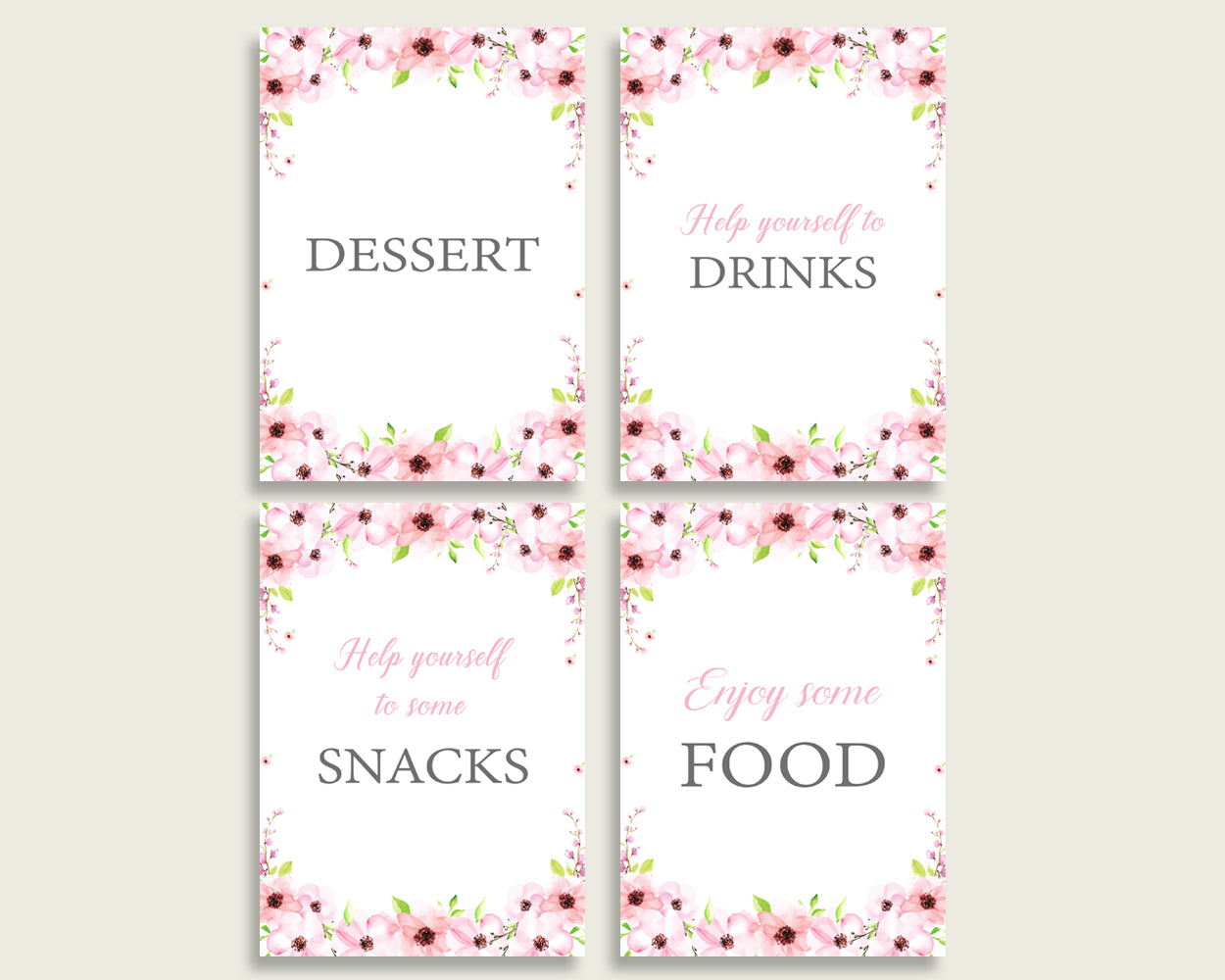 Flower Blush Baby Shower Girl Table Signs Printable, Pink Green Party Table Decor, Favors, Food, Drink, Treat, Guest Book, Instant VH1KL