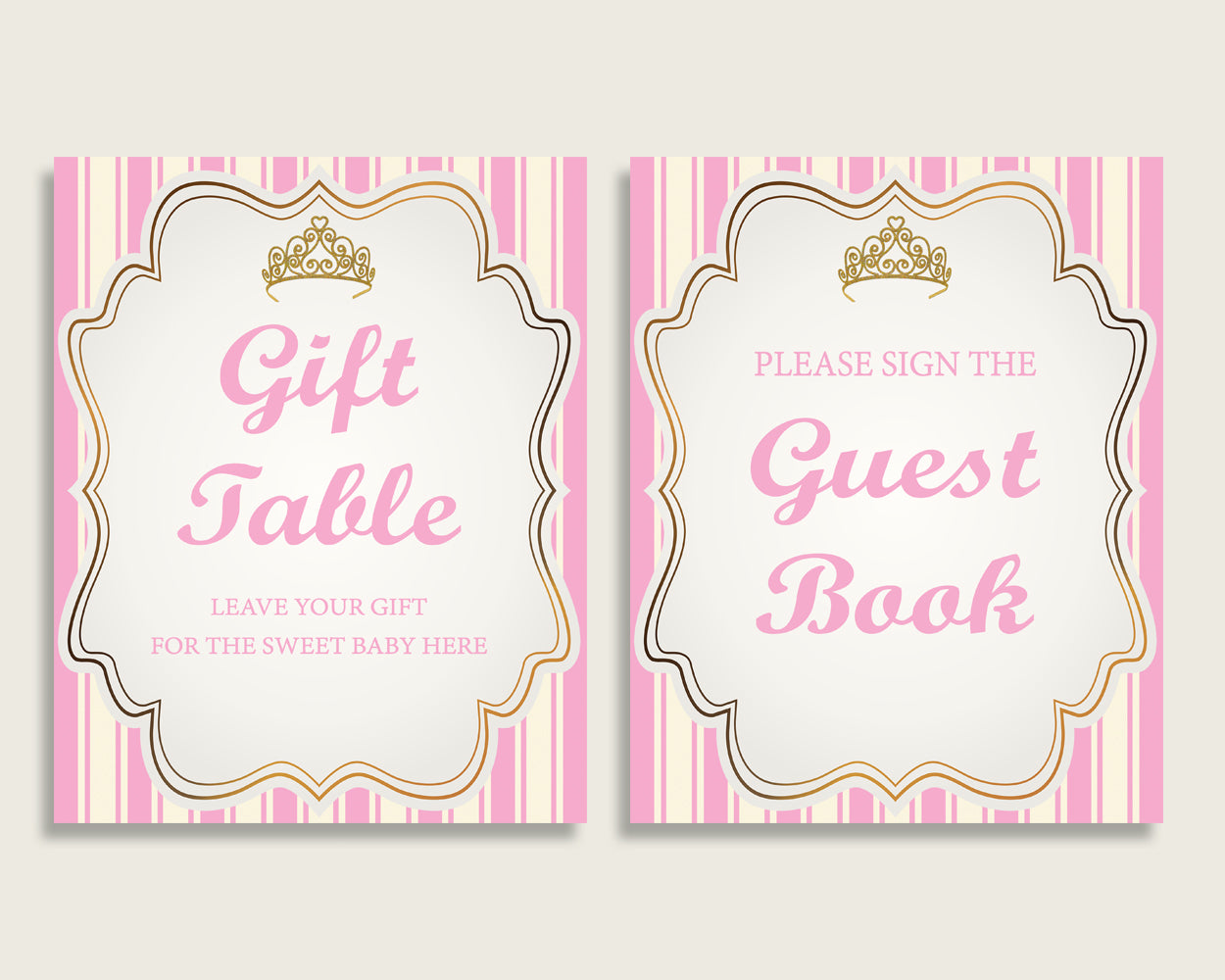 Royal Princess Baby Shower Girl Table Signs Printable, Pink Gold Party Table Decor, Favors, Food, Drink, Treat, Guest Book, Instant rp002