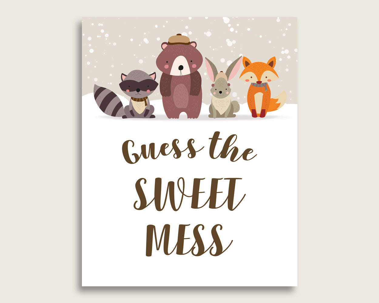 Winter Woodland Guessing Game Baby Shower Gender Neutral, Beige Brown Guess The Sweet Mess Game Printable, Dirty Diaper Game, Instant RM4SN