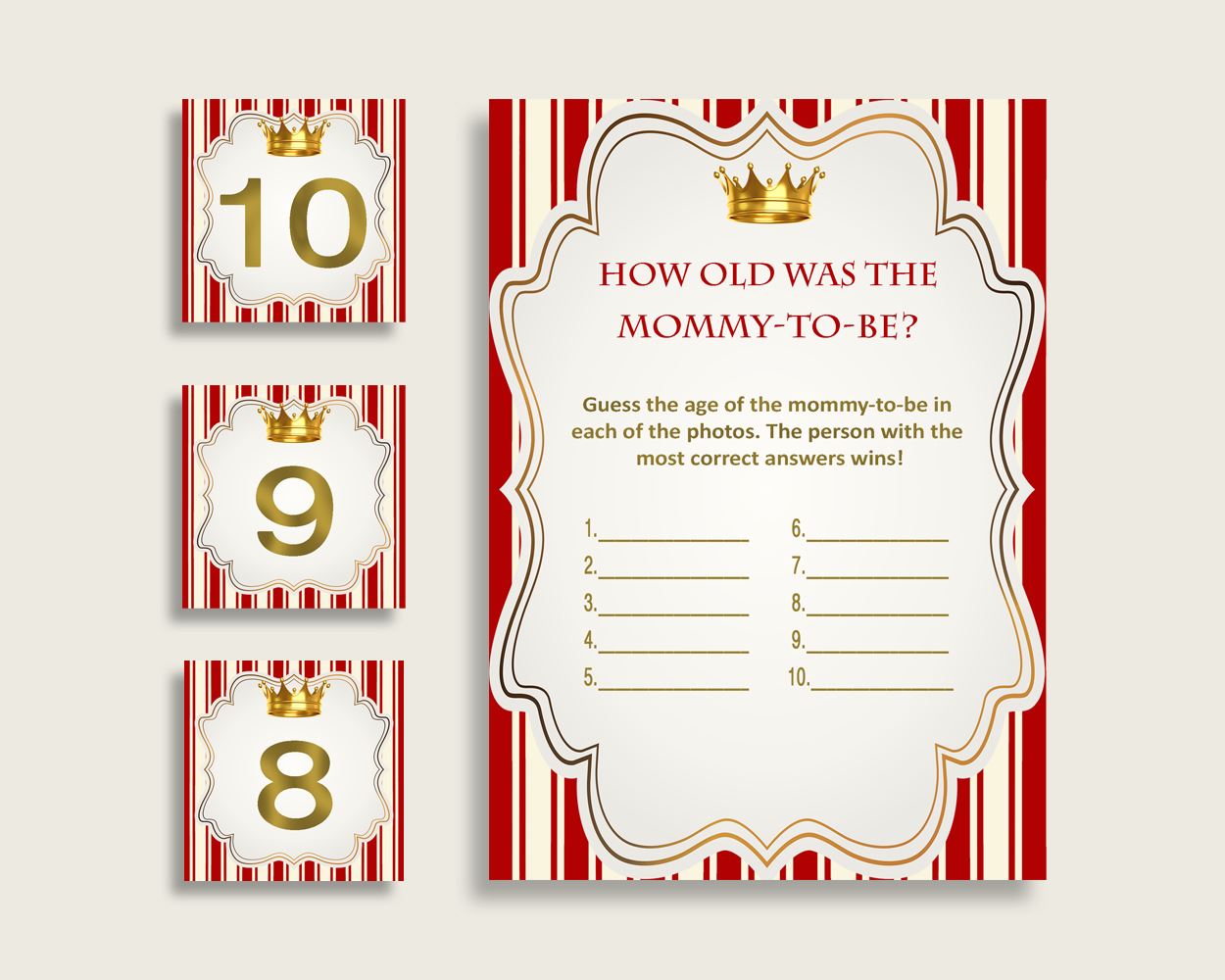 Red Gold How Old Was The Mommy To Be, Boy Baby Shower Game Printable, Prince Guess Mommy's Age Game, Instant Download, Crown 92EDX