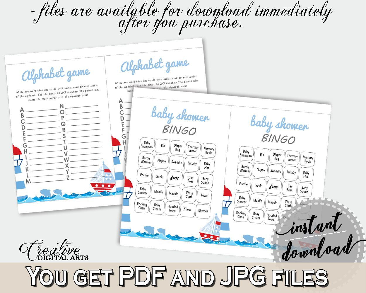 Games Baby Shower Games Nautical Baby Shower Games Baby Shower Nautical Games Blue Red party ideas, party décor, shower celebration DHTQT - Digital Product