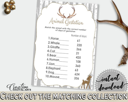 Animal Gestation Baby Shower Animal Gestation Deer Baby Shower Animal Gestation Baby Shower Deer Animal Gestation Gray Brown prints Z20R3 - Digital Product