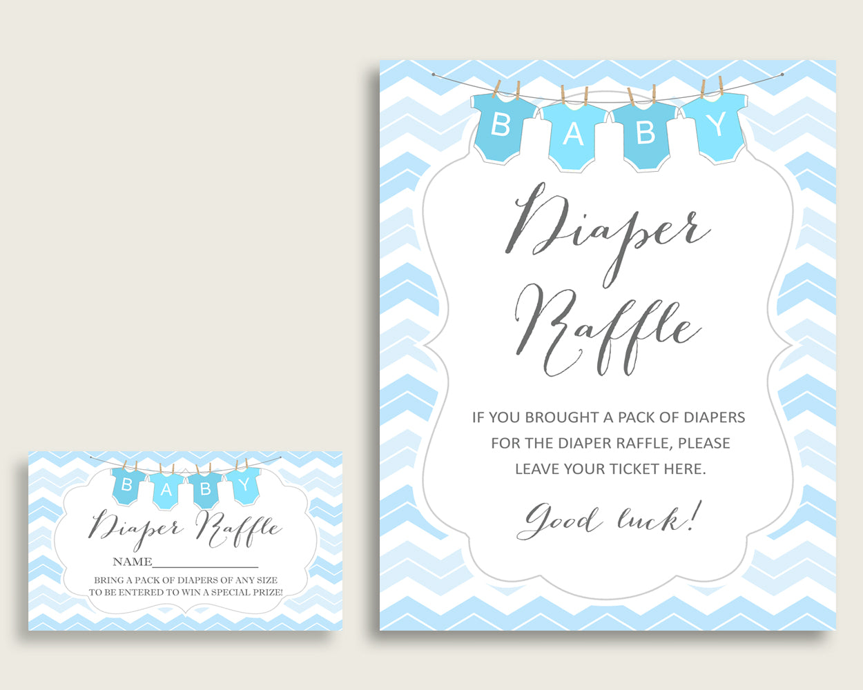 Chevron Baby Shower Diaper Raffle Tickets Game, Boy Blue White Diaper Raffle Card Insert and Sign Printable, Instant Download, 3.5x2", cbl01