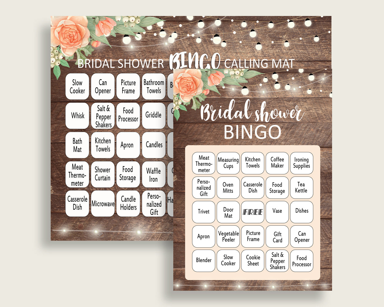 Bingo Bridal Shower Bingo Rustic Bridal Shower Bingo Bridal Shower Flowers Bingo Brown Beige customizable files shower celebration SC4GE