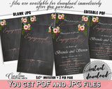 Chalkboard Flowers Bridal Shower Engagement Party Invitation Editable in Black And Pink, engaged, black board, bridal shower idea - RBZRX - Digital Product