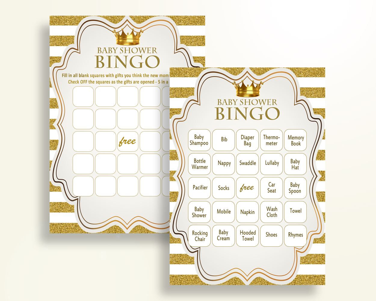 Bingo Baby Shower Bingo Royal Baby Shower Bingo Gold White Baby Shower Gold Bingo shower celebration paper supplies printable Y9MQF - Digital Product