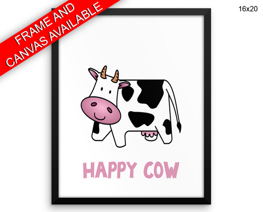 Happy Cow Print, Beautiful Wall Art with Frame and Canvas options available Nursery Decor