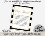 Baby shower DIAPER THOUGHTS game with black white stripes color theme printable, glitter gold, digital file jpg pdf, instant download - bs001