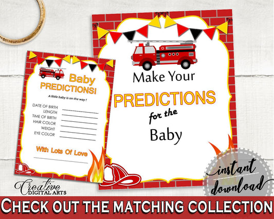 Baby Predictions Baby Shower Baby Predictions Fireman Baby Shower Baby Predictions Red Yellow Baby Shower Fireman Baby Predictions LUWX6 - Digital Product