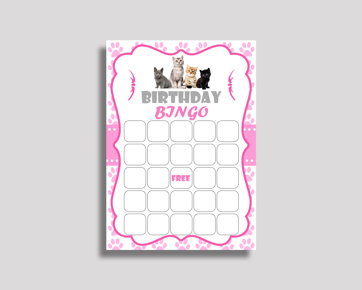 Cat Bingo Cards Cat Bingo Game Cat Birthday Bingo Cards Pink White Bingo 60 Cards Girl INHA8