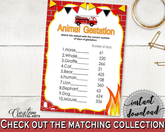 Animal Gestation Baby Shower Animal Gestation Fireman Baby Shower Animal Gestation Red Yellow Baby Shower Fireman Animal Gestation LUWX6 - Digital Product