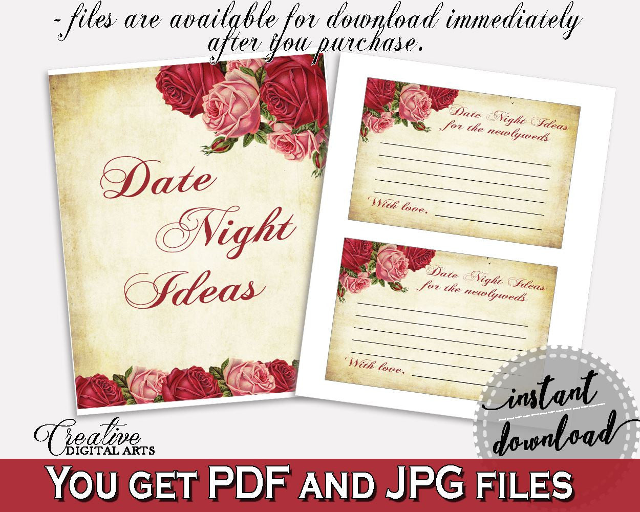 Date Night Ideas Bridal Shower Date Night Ideas Vintage Bridal Shower Date Night Ideas Bridal Shower Vintage Date Night Ideas Red Pink XBJK2 - Digital Product