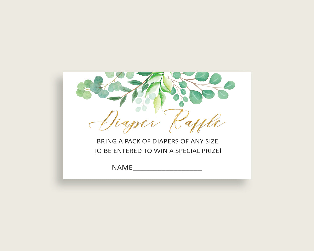 Greenery Baby Shower Diaper Raffle Tickets Game, Gender Neutral Green Gold Diaper Raffle Card Insert and Sign Printable, Instant Y8X33