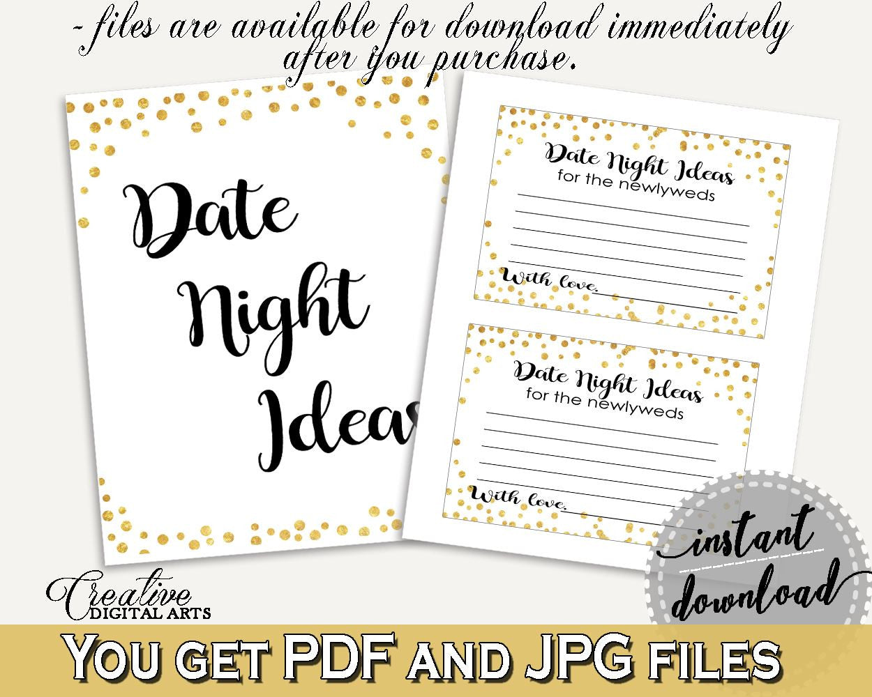 Date Night Ideas Bridal Shower Date Night Ideas Confetti Bridal Shower Date Night Ideas Bridal Shower Confetti Date Night Ideas Gold CZXE5 - Digital Product