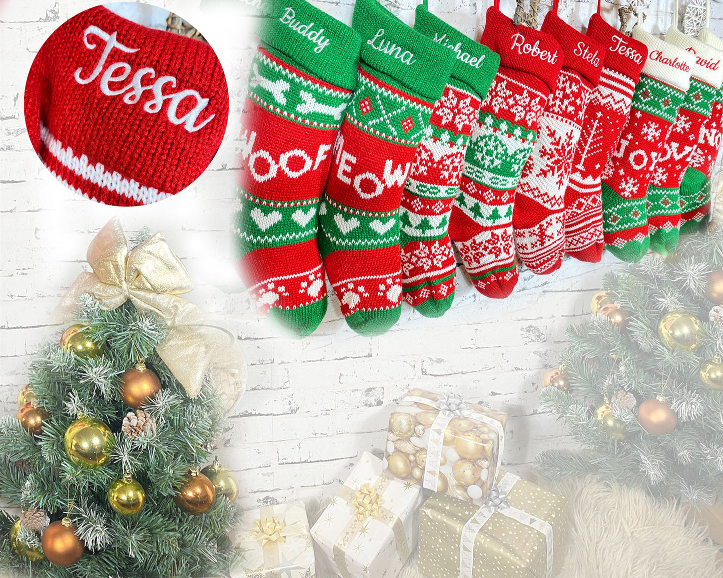 Knitted Christmas Stockings, Personalized Stockings, Embroidered Christmas Stocking, Family Stockings, Holiday Stocking Gift 2022, Handmade