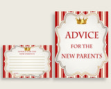 Prince Advice For Mommy To Be Cards & Sign, Printable Baby Shower Red Gold Advice For New Parents, Instant Download, Crown Cute Theme 92EDX
