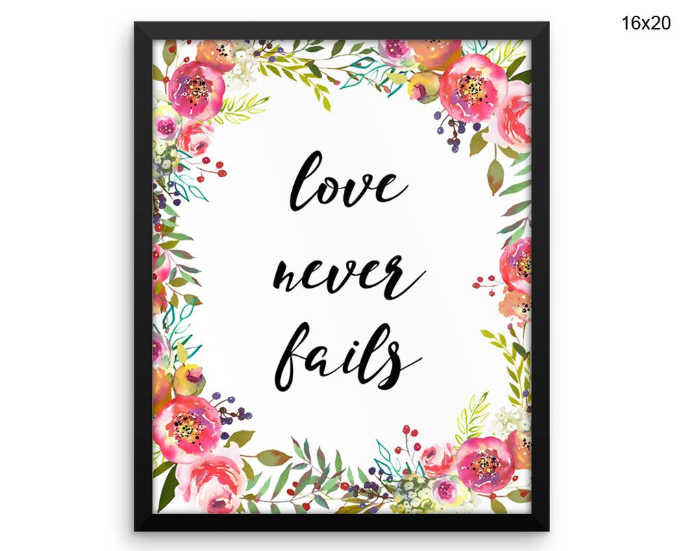 Love Never Fails Print, Beautiful Wall Art with Frame and Canvas options available Living Room Decor