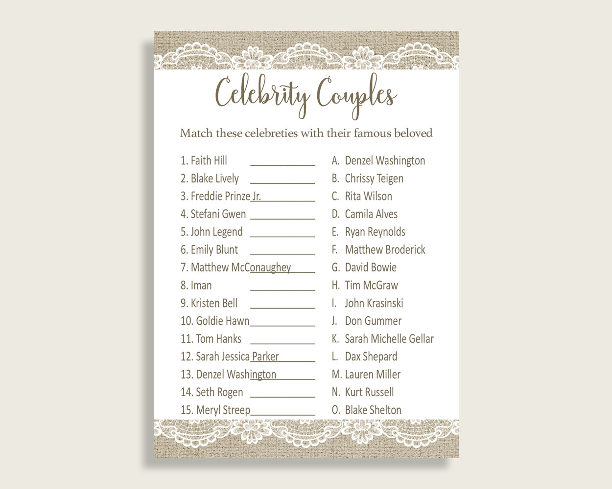 Celebrity Couples Bridal Shower Celebrity Couples Burlap And Lace Bridal Shower Celebrity Couples Bridal Shower Burlap And Lace NR0BX