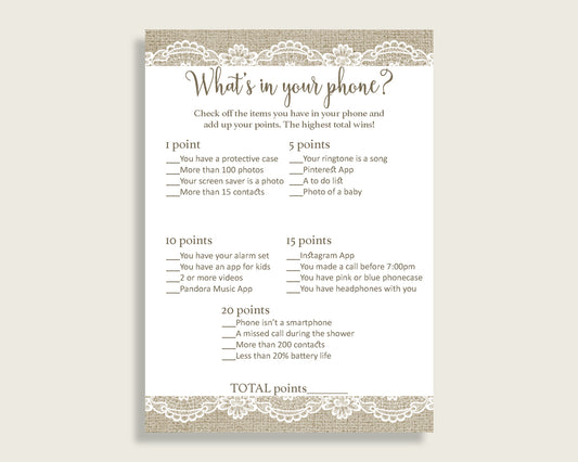 What's In Your Phone Bridal Shower What's In Your Phone Burlap And Lace Bridal Shower What's In Your Phone Bridal Shower Burlap And NR0BX
