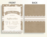 Invitation Baby Shower Invitation Burlap Lace Baby Shower Invitation Baby Shower Burlap Lace Invitation Brown White party decor party W1A9S - Digital Product