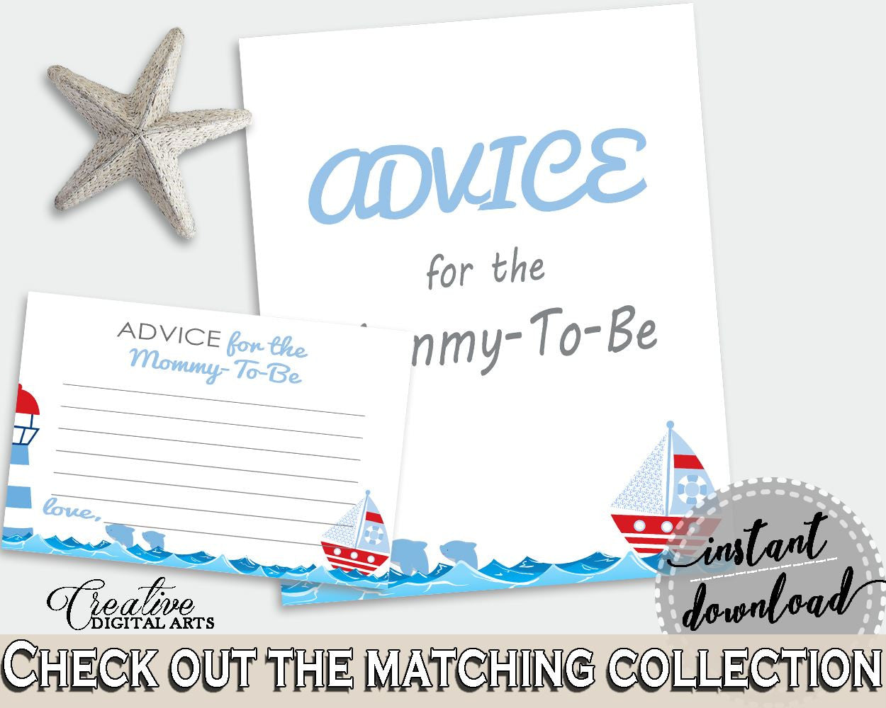 Advice Cards Baby Shower Advice Cards Nautical Baby Shower Advice Cards Baby Shower Nautical Advice Cards Blue Red party décor DHTQT - Digital Product