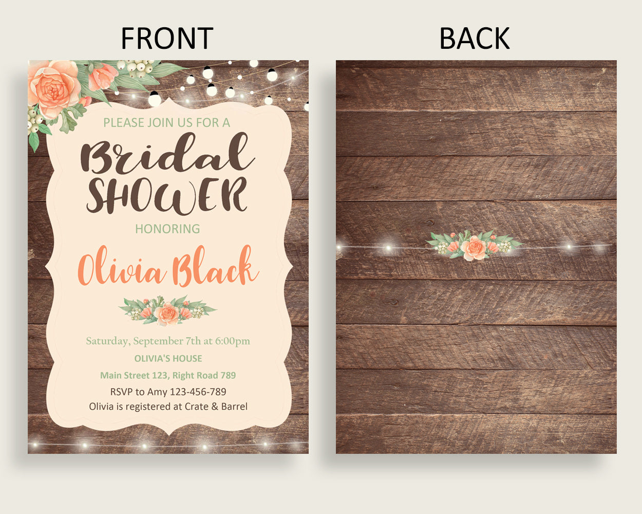 Invitation Bridal Shower Invitation Rustic Bridal Shower Invitation Bridal Shower Flowers Invitation Brown Beige party ideas prints SC4GE