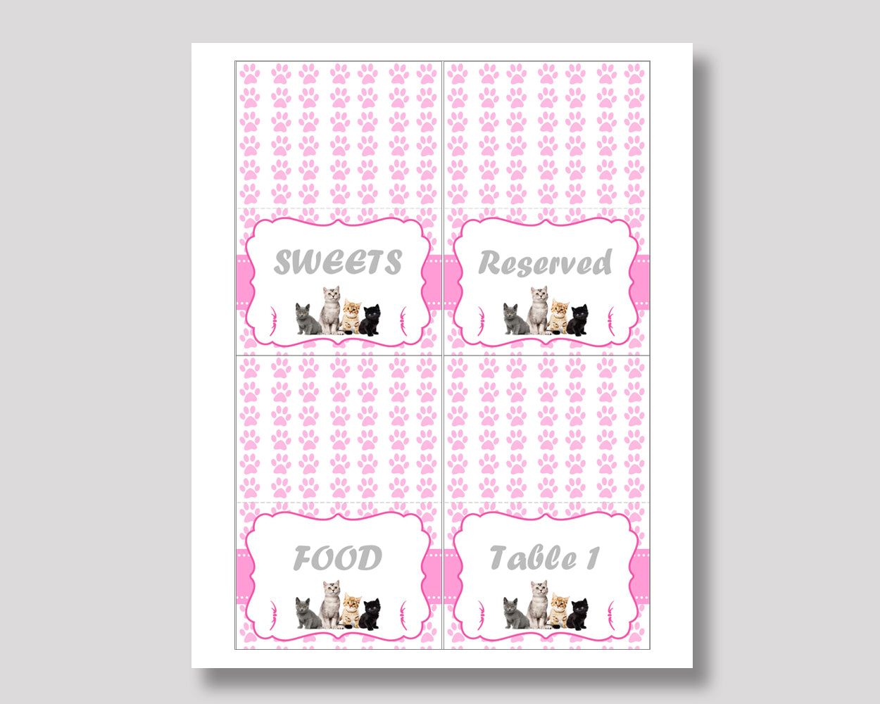 Cat Food Tent Pink White Tent Cards Cat Food Table Labels Cat Foldable Food Tent Girl INHA8