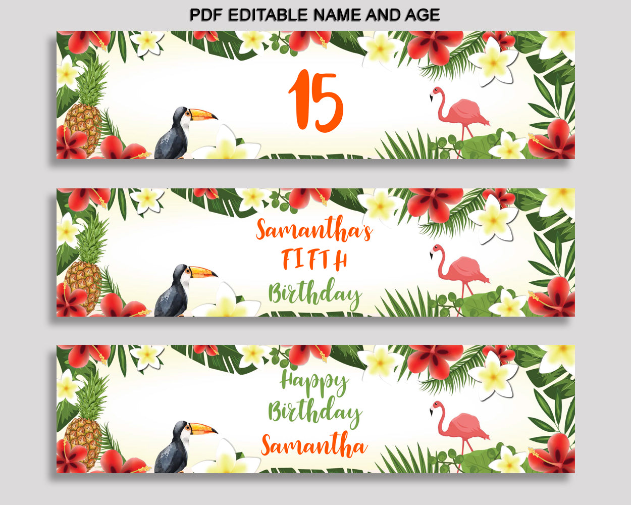 Tropical Bottle Labels Green Yellow Editable Wraps Tropical Birthday Labels Tropical Bottle Wraps Boy Girl 8LFM8