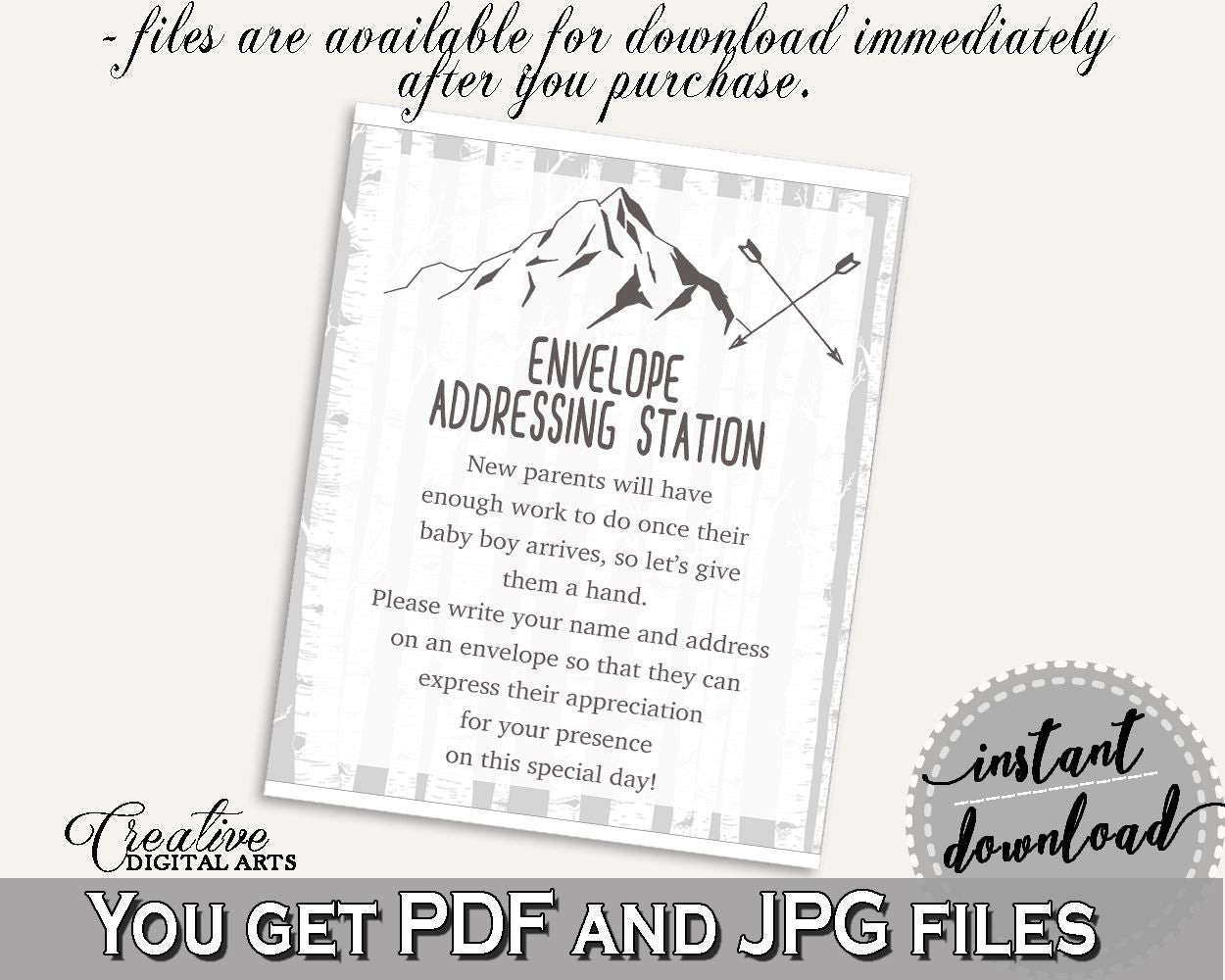 Envelope Addressing Baby Shower Envelope Addressing Adventure Mountain Baby Shower Envelope Addressing Gray White Baby Shower S67CJ - Digital Product