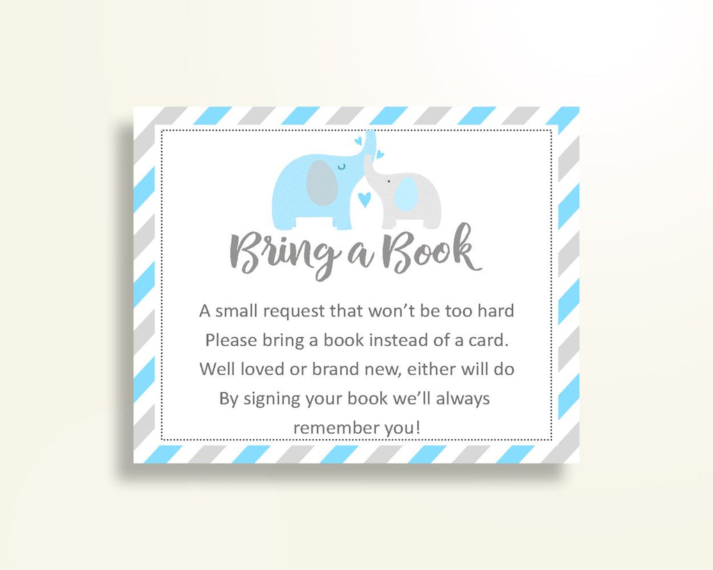 Bring A Book Baby Shower Bring A Book Elephant Baby Shower Bring A Book Blue Gray Baby Shower Elephant Bring A Book printable C0U64 - Digital Product