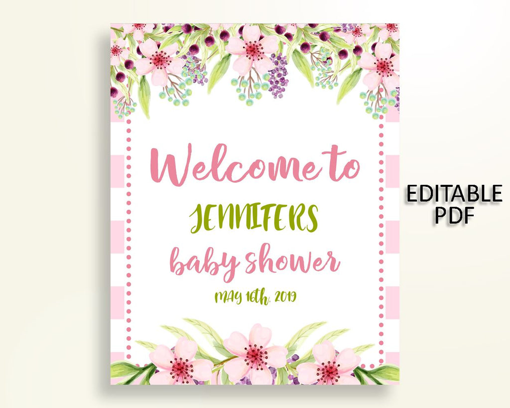 Welcome Sign Baby Shower Welcome Sign Pink Baby Shower Welcome Sign Baby Shower Flowers Welcome Sign Pink Green digital download party 5RQAG - Digital Product