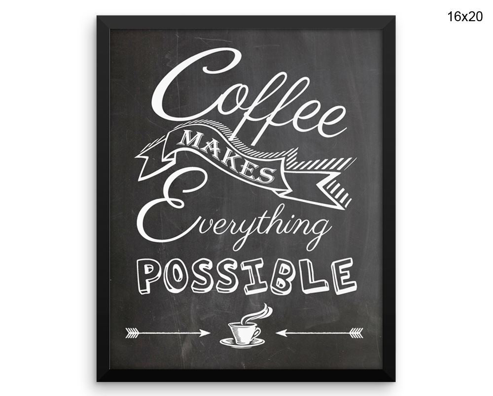 Coffee Print, Beautiful Wall Art with Frame and Canvas options available Bar Decor