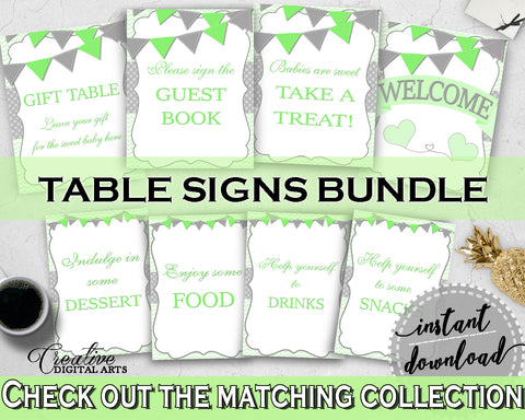 Baby shower boy TABLE SIGNS decoration printable with chevron green theme, digital files Jpg Pdf, instant download - cgr01