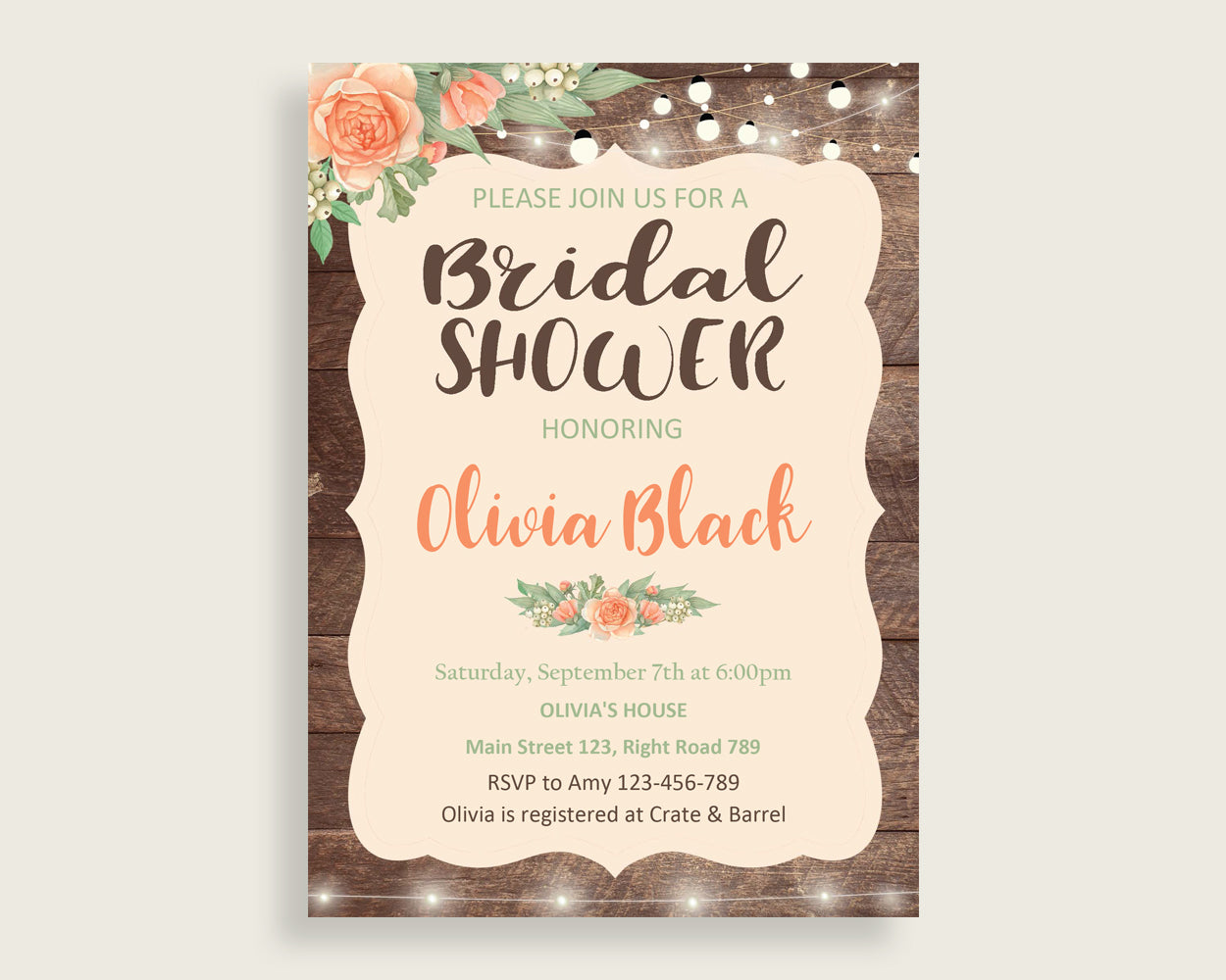 Invitation Bridal Shower Invitation Rustic Bridal Shower Invitation Bridal Shower Flowers Invitation Brown Beige party ideas prints SC4GE