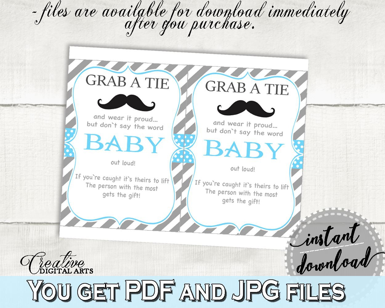 Blue Gray Grab A Tie, Baby Shower Grab A Tie, Mustache Baby Shower Grab A Tie, Baby Shower Mustache Grab A Tie bridal shower idea - 9P2QW - Digital Product