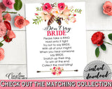 Bohemian Flowers Bridal Shower Don't Say Bride in Pink And Red, don't say a word, floral boho, prints, digital print, party supplies - 06D7T - Digital Product
