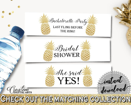 Bottle Labels Bridal Shower Bottle Labels Pineapple Bridal Shower Bottle Labels Bridal Shower Pineapple Bottle Labels Gold White 86GZU - Digital Product