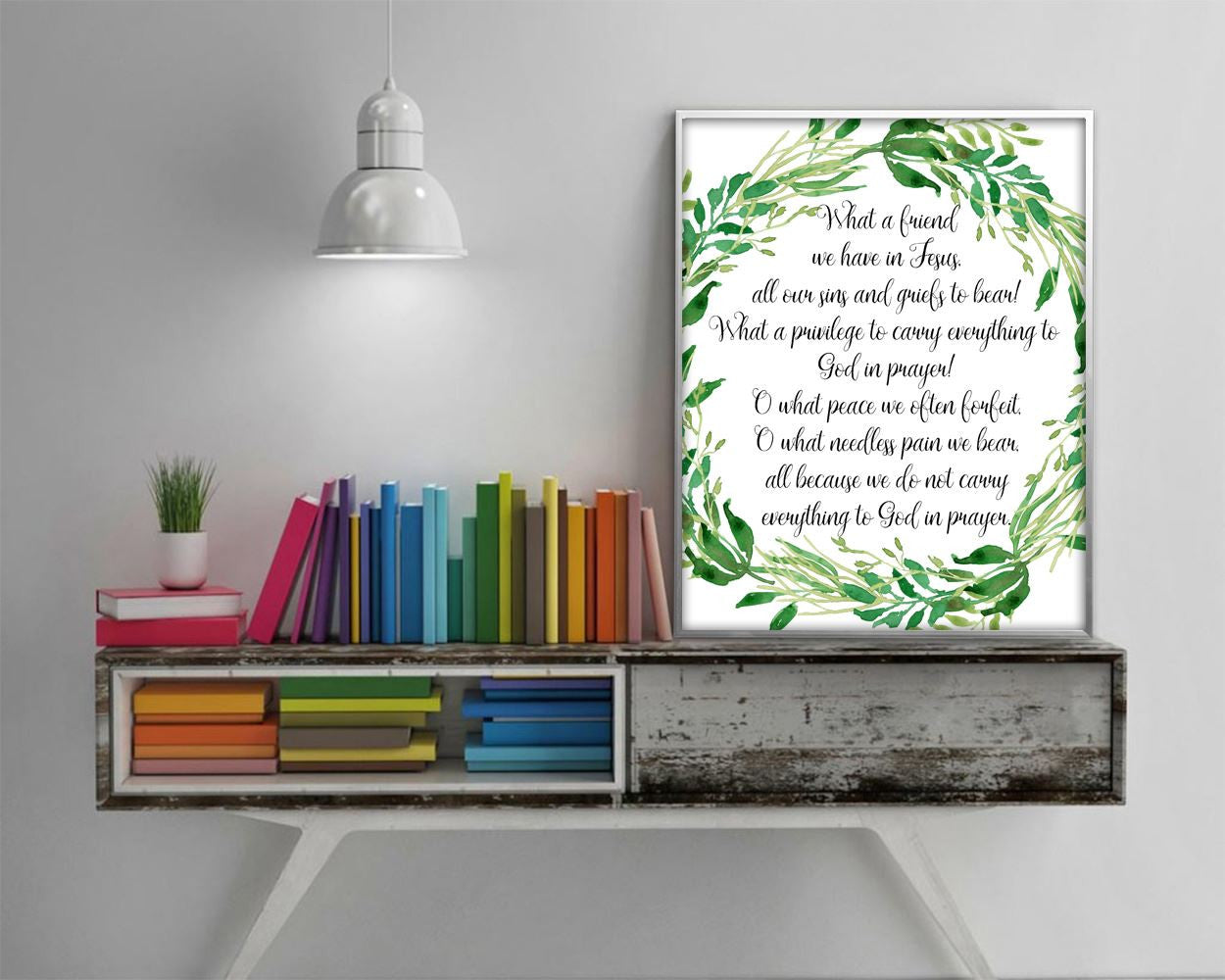 Wall Decor Jesus Printable Prayer Prints Jesus Sign Prayer  Printable Art Jesus wreath green watercolor leaves god quote jesus friend hymn - Digital Download