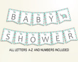 Banner Baby Shower Banner Turquoise Baby Shower Banner Baby Shower Elephant Banner Green Gray party planning paper supplies prints 5DMNH - Digital Product