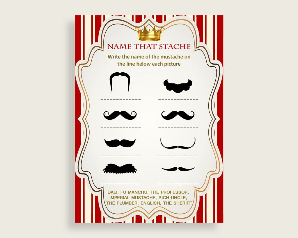 Name That Stache Baby Shower Name That Stache Prince Baby Shower Name That Stache Red Gold Baby Shower Prince Name That Stache Crown 92EDX