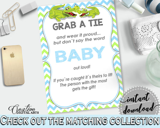 Grab A Tie Baby Shower Grab A Tie Alligator Baby Shower Grab A Tie Blue Green Baby Shower Alligator Grab A Tie party décor prints ap002