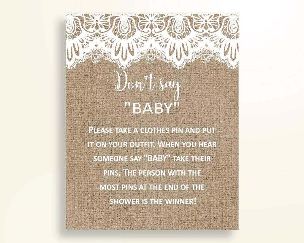 Dont Say Baby Baby Shower Dont Say Baby Burlap Lace Baby Shower Dont Say Baby Baby Shower Burlap Lace Dont Say Baby Brown White W1A9S - Digital Product