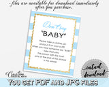 DON'T SAY BABY printable game for baby shower with blue and white stripes, glitter gold, digital files, Jpg Pdf, instant download - bs002