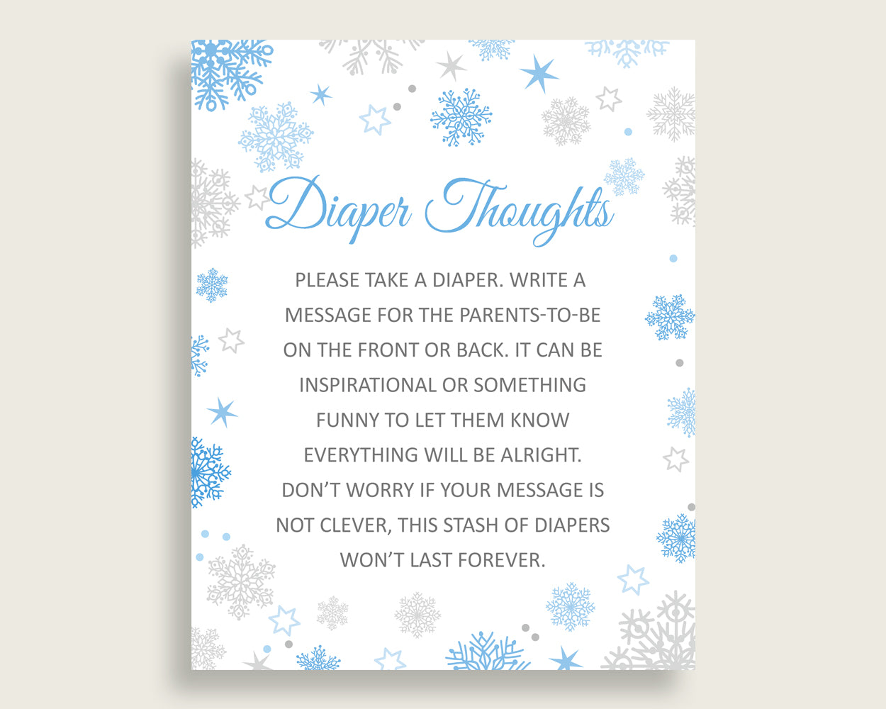 Diaper Thoughts Baby Shower Diaper Thoughts Snowflake Baby Shower Diaper Thoughts Blue Gray Baby Shower Snowflake Diaper Thoughts NL77H