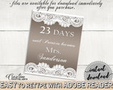Days Until Becomes in Traditional Lace Bridal Shower Brown And Silver Theme, countdown to mrs, linen bridal, printable files, prints - Z2DRE - Digital Product
