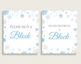 Sign A Block Baby Shower Decorate A Block Snowflake Baby Shower Sign A Block Blue Gray Baby Shower Snowflake Decorate A Block prints NL77H